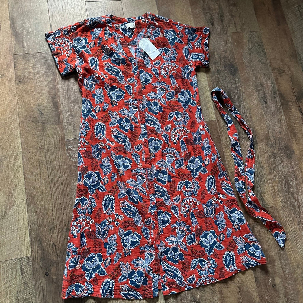 Women's Wonderly Red & Blue Floral Block Print Dress M